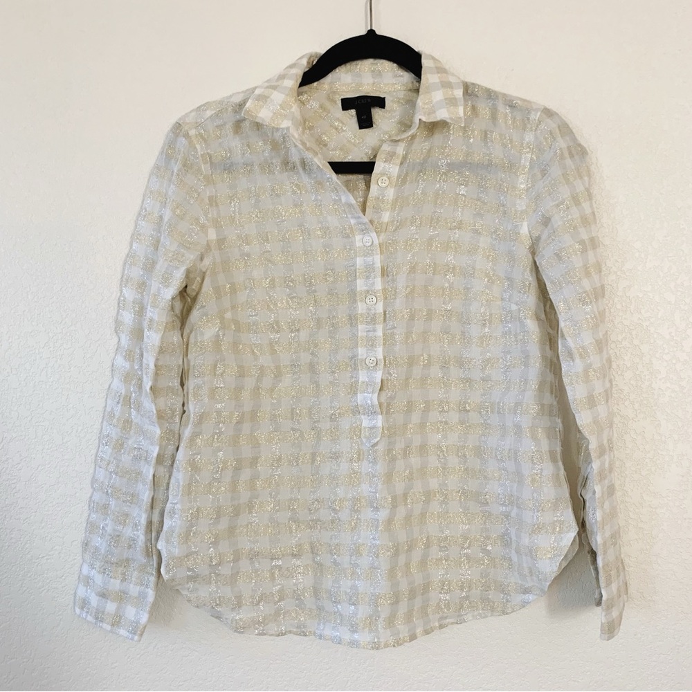 J. Crew Metallic Checkered Popover Shirt Petite 4